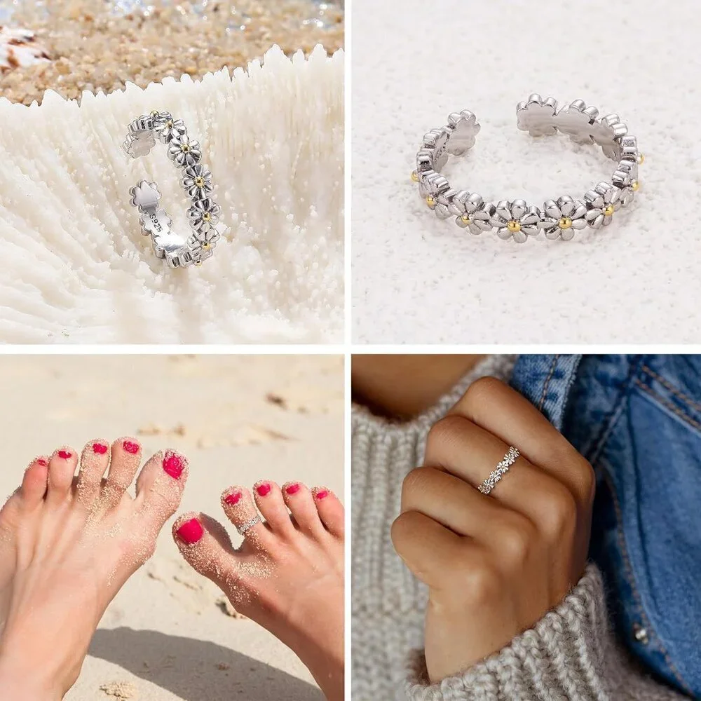 Versatile Adjustable Toe Rings in 925 Silver - Perfect Summer Foot Jewelry - Picture 4 of 6